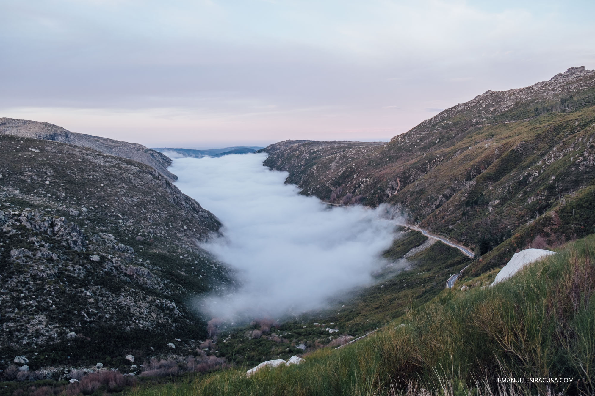 The scenic Glacial Valley covered in thick fog.